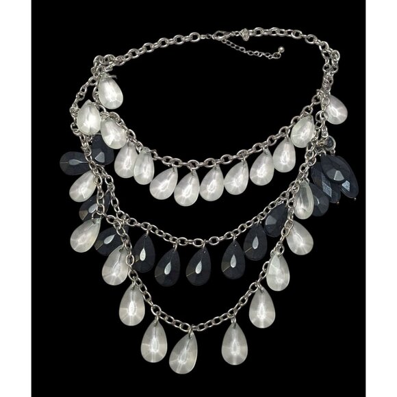 Charming Charlie Chunky Multilayer Black And Clear Teardrop Gemmed Necklace - Picture 1 of 5